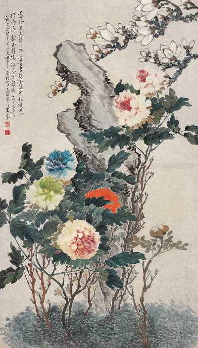 王銮 丙戌（1886年）作 牡丹 立轴